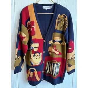Vintage 90s The Eagle’s Eye Novelty Knit Cardigan Purse Shoe Print Size M